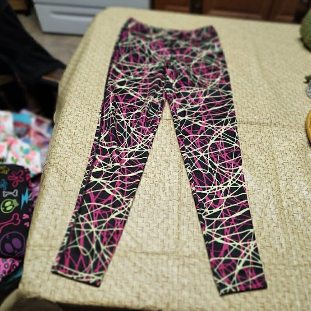 Reebok Black Pink Yellow Leggings Size Girl's M 10/12